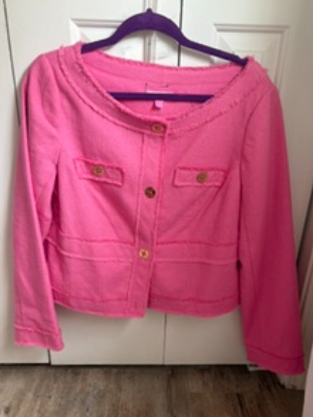 Lilly Pulitzer Millie Hot Pink Linen Blazer with Gold Buttons